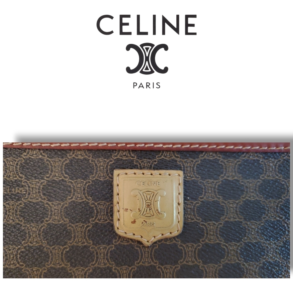 Vintage Celine Y2K Macadam Brown Monogram Clutch Leather Strap Pouch - Picture 14 of 15